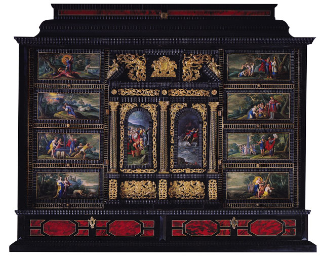 Frans Francken III (1607-1667) - 17th century - Scenes from the Life of Moses - 17th century Antwerp Ebony Cabinet with painted copper plates 122cm wide x 112cm deep x 52cm high