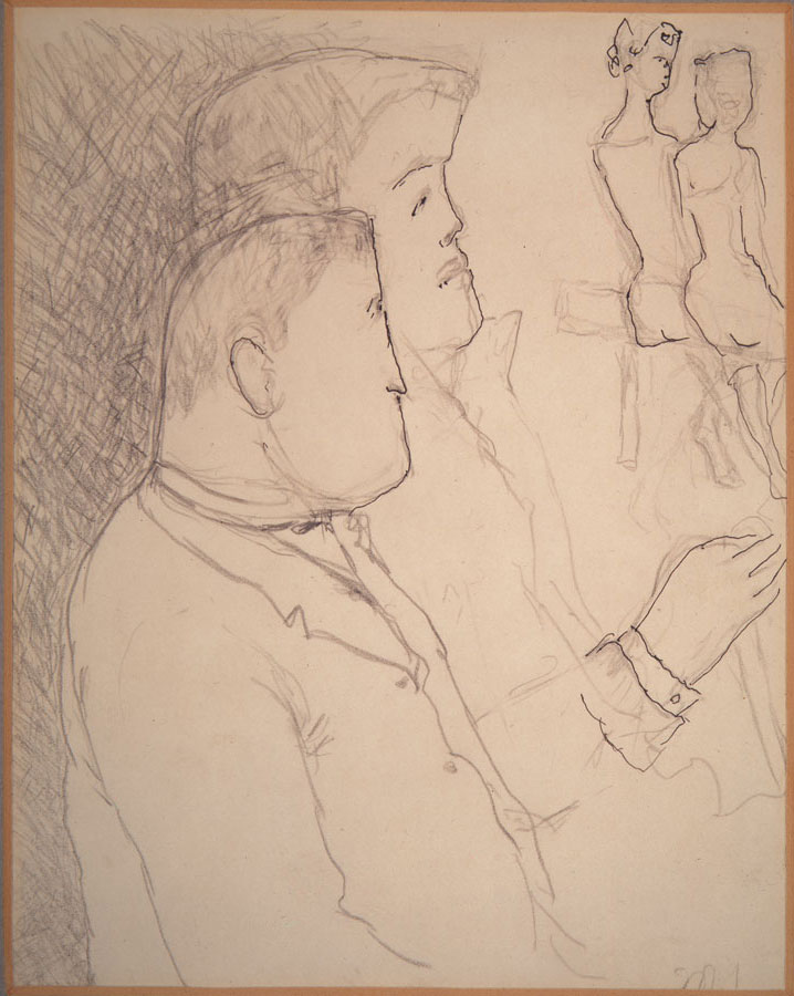 Mikhail Fedorovich Larionov - Apollinaire and Diaghilev watching a rehearsal of “Parade” (1917)
