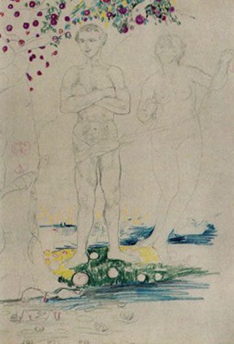 Philip Andreevich Maliavin - (1869-1940) - Adam and Eve - Pencil and crayon on paper